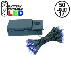 50 LED Battery Operated Lights Purple Green WIre