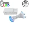 50 LED Battery Operated Lights Blue On White Wire