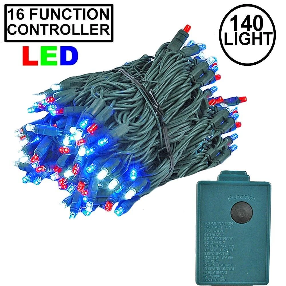 Red, White, Blue 140 LED Multi Function Chasing Christmas Lights 1 Red, White, Blue 140 LED Multi Function Chasing Christmas Lights