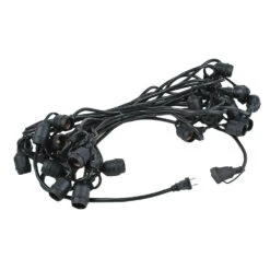 24 Warm White Plastic LED S14 Commercial Grade Suspended Light String Set On 48' Of Black Wire Shatterproof -Christmas Lights Series 0023661 24 warm white plastic led s14 commercial grade suspended light string set on 48 of black wire shatte