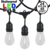 24 Warm White Plastic LED S14 Commercial Grade Suspended Light String Set On 48' Of Black Wire Shatterproof