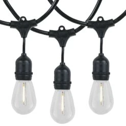 24 Warm White Plastic LED S14 Commercial Grade Suspended Light String Set On 48' Of Black Wire Shatterproof -Christmas Lights Series 0023672 24 warm white plastic led s14 commercial grade suspended light string set on 48 of black wire shatte