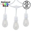 24 Warm White Plastic LED S14 Commercial Grade Suspended Light String Set On 48' Of White Wire Shatterproof