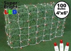 Red LED Net Lights, White Wire 4x6