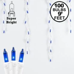 Blue 100 Light Icicle Lights White Wire Medium Drops
