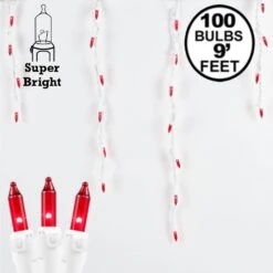 Red 100 Light Icicle Lights White Wire Medium Drops