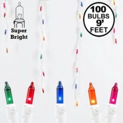 Multi 100 Light Icicle Lights White Wire Medium Drops