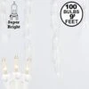 Clear 100 Light Icicle Lights White Wire Medium Drops