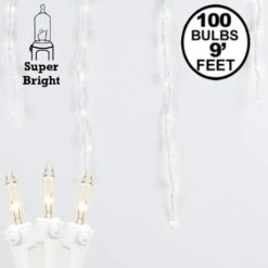 Clear 100 Light Icicle Lights White Wire Medium Drops
