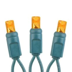 50 LED Orange (amber) LED Christmas Lights 11' Long On Green Wire -Christmas Lights Series 0026245 50 led orange amber led christmas lights 11 long on green wire