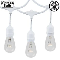 24 Clear S14 Commercial Grade Suspended Light String Set On 48' Of White Wire