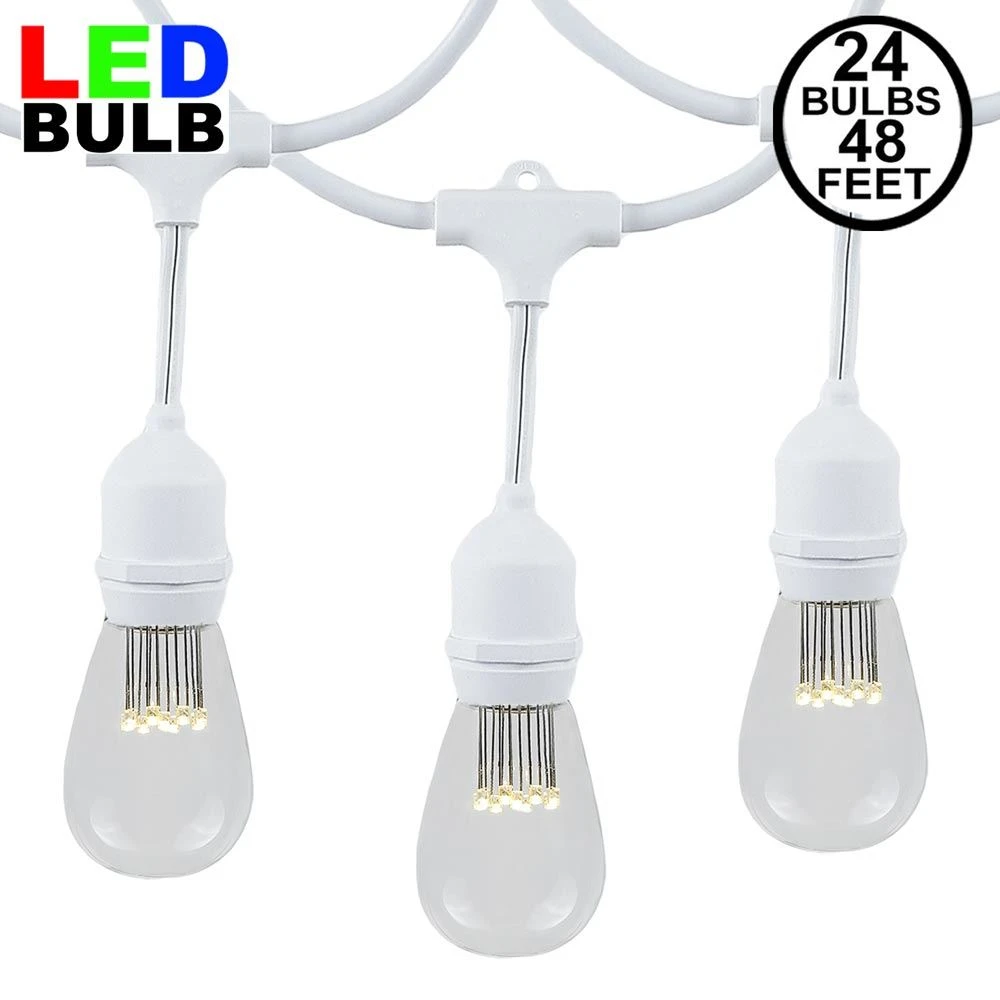 24 LED Warm White S14 Commercial Grade Suspended Light String Set On 48' Of White Wire 1 24 LED Warm White S14 Commercial Grade Suspended Light String Set On 48' Of White Wire