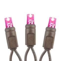 50 LED Pink LED Christmas Lights 11' Long On Brown Wire -Christmas Lights Series 0026330 50 led pink led christmas lights 11 long on brown wire