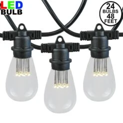 24 LED S14 Warm White Commercial Grade Light String Set On 48' Of Black Wire