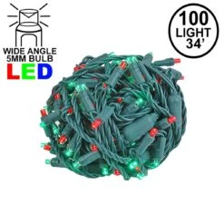 Commercial Grade Wide Angle 100 LED Red/Green 34' Long On Green Wire