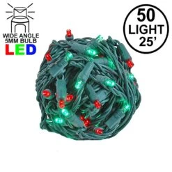 Commercial Grade Wide Angle 50 LED Red/Green 25' Long On Green Wire