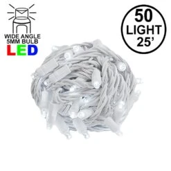 Commercial Grade Wide Angle 50 LED Pure White 25' Long On White Wire