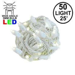 Commercial Grade Wide Angle 50 LED Warm White 25' Long White Wire