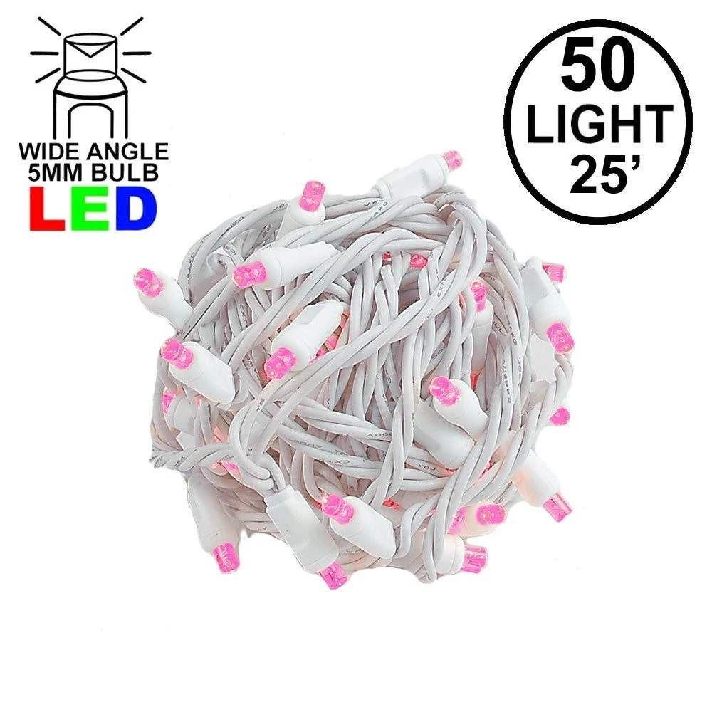 Commercial Grade Wide Angle 50 LED Pink 25' Long White Wire 1 Commercial Grade Wide Angle 50 LED Pink 25' Long White Wire