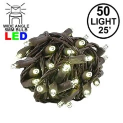 Commercial Grade Wide Angle 50 LED Warm White 25' Long On Brown Wire