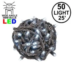 Commercial Grade Wide Angle 50 LED Pure White 25' Long On Brown Wire