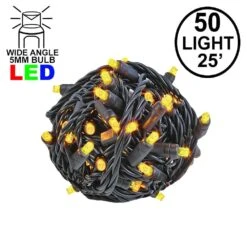 Commercial Grade Wide Angle 50 LED Yellow 25' Long On Black Wire