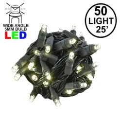 Commercial Grade Wide Angle 50 LED Warm White 25' Long On Black Wire