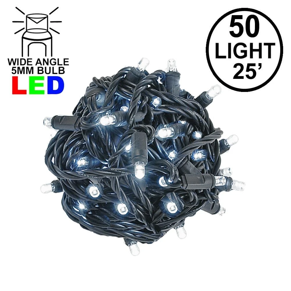 Commercial Grade Wide Angle 50 LED Pure White 25' Long On Black Wire 1 Commercial Grade Wide Angle 50 LED Pure White 25' Long On Black Wire
