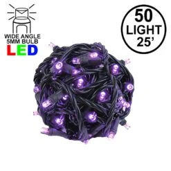 Commercial Grade Wide Angle 50 LED Purple 25' Long On Black Wire