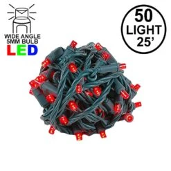 Commercial Grade Wide Angle 50 LED Red 25' Long On Green Wire