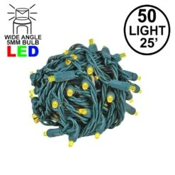 Commercial Grade Wide Angle 50 LED Yellow 25' Long On Green Wire