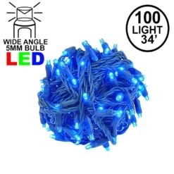 Commercial Grade Wide Angle 100 LED Blue 34' Long On Green Wire