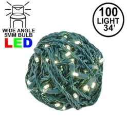 Commercial Grade Wide Angle 100 LED Warm White 34' Long On Green Wire