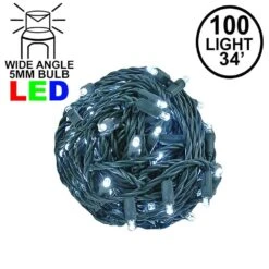 Commercial Grade Wide Angle 100 LED Pure White 34' Long On Green Wire