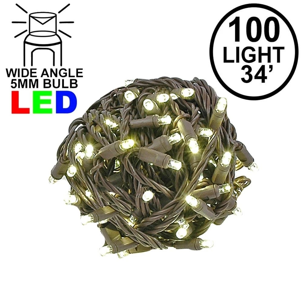 Commercial Grade Wide Angle 100 LED Warm White 34' Long On Brown Wire 1 Commercial Grade Wide Angle 100 LED Warm White 34' Long On Brown Wire