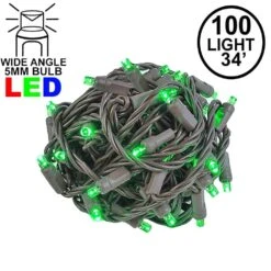 Commercial Grade Wide Angle 100 LED Green 34' Long On Brown Wire