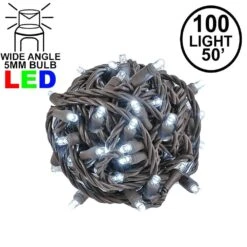 Commercial Grade Wide Angle 100 LED Pure White 50' Long On Brown Wire