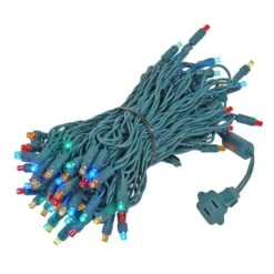 Commercial Grade Wide Angle 100 LED Multi 50' Long On Green Wire -Christmas Lights Series 0028960 commercial grade wide angle 100 led multi 50 long on green wire