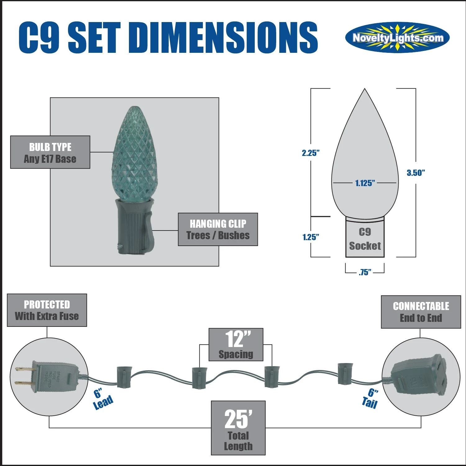 25 Light String Set With Amber (Orange) LED C9 Bulbs On Brown Wire 7 25 Light String Set With Amber (Orange) LED C9 Bulbs On Brown Wire - Image 7