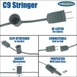 25 Light String Set With Blue LED C9 Bulbs On Brown Wire -Christmas Lights Series 0029526 25 light string set with blue led c9 bulbs on brown wire