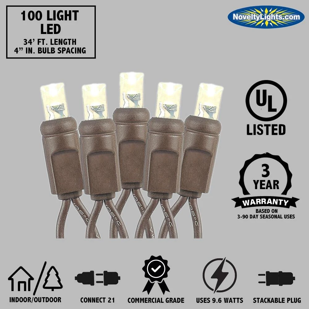 Commercial Grade Wide Angle 100 LED Warm White 34' Long On Brown Wire 4 Commercial Grade Wide Angle 100 LED Warm White 34' Long On Brown Wire - Image 4