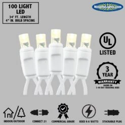Commercial Grade Wide Angle 100 LED Warm White 34' Long White Wire -Christmas Lights Series 0029680 commercial grade wide angle 100 led warm white 34 long white wire