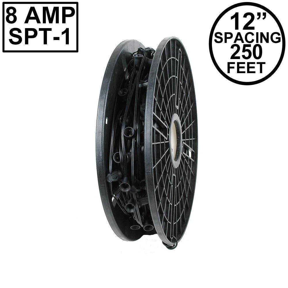 Novelty Lights C9 250' Spool 12" Spacing 8 Amp Black Wire 1 Novelty Lights C9 250' Spool 12" Spacing 8 Amp Black Wire