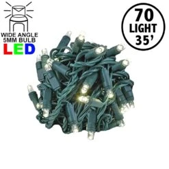 Commercial Grade Wide Angle 70 LED Warm White 35.5' Long On Green Wire