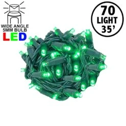 Commercial Grade Wide Angle 70 LED Green 35.5' Long On Green Wire