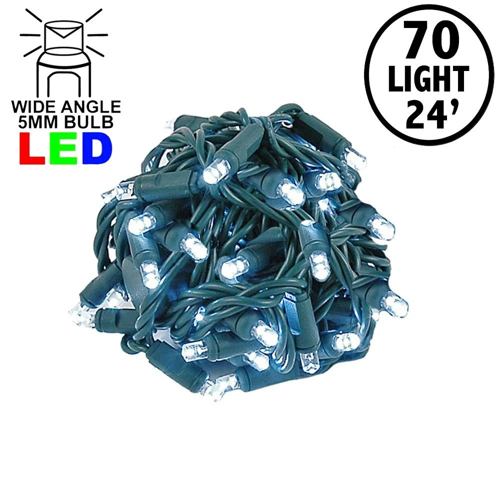 Commercial Grade Wide Angle 70 LED Pure White 24' Long On Green Wire 1 Commercial Grade Wide Angle 70 LED Pure White 24' Long On Green Wire