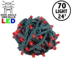 Commercial Grade Wide Angle 70 LED Red 24' Long On Green Wire