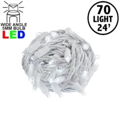 Commercial Grade Wide Angle 70 LED Pure White 24' Long On White Wire