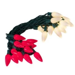 25 Red & Warm White Ceramic LED C9 Pre-Lamped String Lights Green Wire -Christmas Lights Series 0030269 25 red warm white ceramic led c9 pre lamped string lights green wire