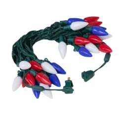 25 Red, White & Blue Ceramic LED C9 Pre-Lamped String Lights Green Wire 6 25 Red, White & Blue Ceramic LED C9 Pre-Lamped String Lights Green Wire -Christmas Lights Series 0030273 25 red white blue ceramic led c9 pre lamped string lights green wire